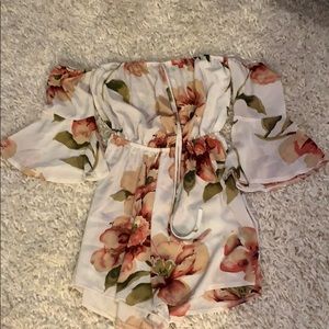 White flowered off the shoulder romper